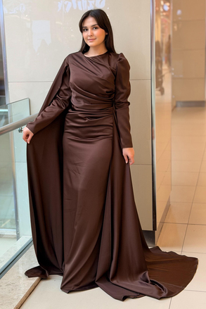 Fashion Night Pelerinli Saten Abiye Elbise
