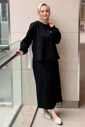 Nurcan Çetin Zımba Detaylı Color Mix Tunik Etek Takım