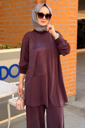 Nurcan Çetin Desenli Kumaş Kombinli Tunik Pantolon Takım