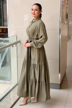 Nurcan Çetin Nakış Detaylı Kuşaklı Cotton Elbise