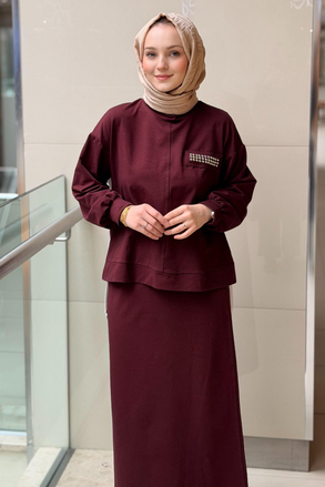 Nurcan Çetin Zımba Detaylı Color Mix Tunik Etek Takım