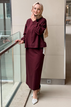 Nurcan Çetin Zımba Detaylı Color Mix Tunik Etek Takım