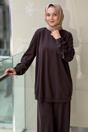 Nurcan Çetin Kolları Büzgü Efektli Tunik Pantolon Takım