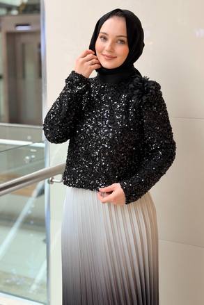 Matex Pul Payet Bluz Pliseli Etekli Abiye Takım