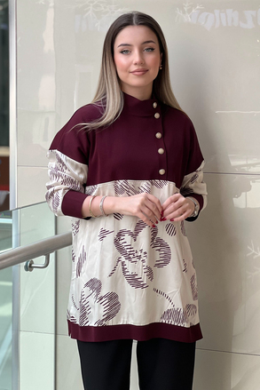 Ghisa Triko Saten Combinli Desenli Tunik