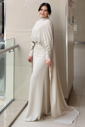 Fashion Night Taş İşlemeli İçli Dışlı Senti Krep Abiye