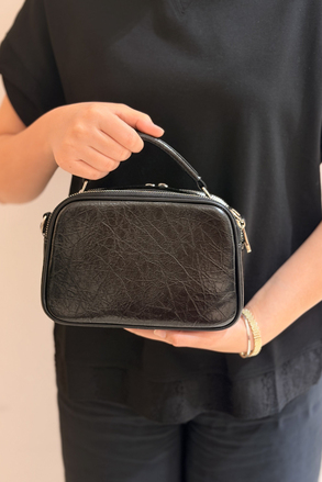 Mahal Bags Taşlı D Aksesuarlı Çift Fermuarlı El Tutmalı Çapraz Çanta