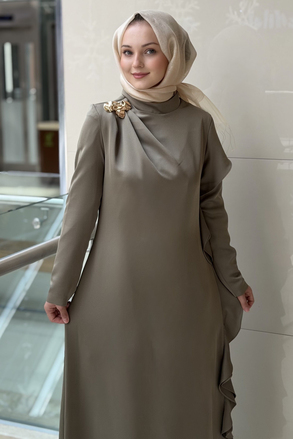 Matex Yanı Fırfır Detaylı Abiye Elbise