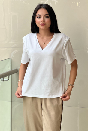 İpekyol V Yaka Omuz Taşlı Detaylı Tshirt