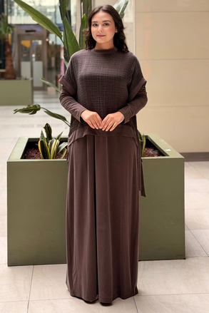 Nurcan Çetin Bürümcük Kolsuz Tunik Tam Boy Elbise İkili Takım