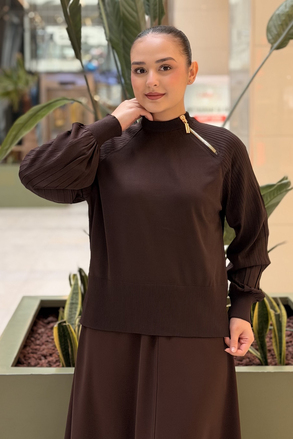 Nuss Yakası Fermuar Detaylı Reglan Kol Merserize Tunik