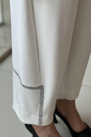 Ghisa Göğsü Şerit Taşlı Şifon Detaylı Tunik Pantolon Takım