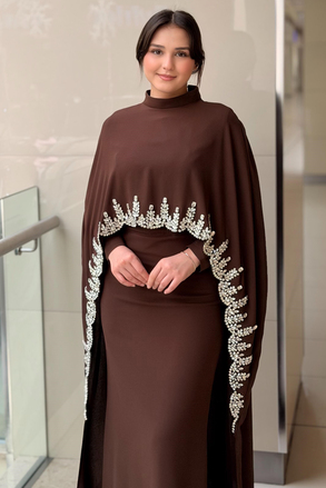 Fashion Night Taş İşlemeli İçli Dışlı Senti Krep Abiye