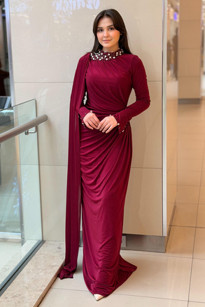 Fashion Nigth Yaka Ve Beli Taş Detaylı Abiye Elbise