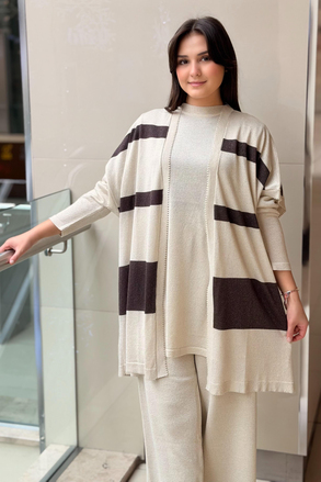 Ghisa Sim Merserize İpli Tunik Yelek Pantolon 3lü Set Takım
