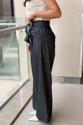 Ceremony Keten Denim Önden Bağlama Detaylı Bol Paça Pantolon
