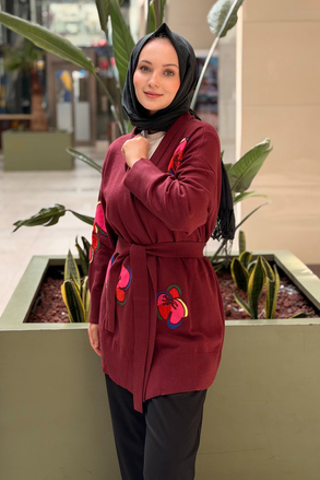 Ghisa Renkli Çiçek İşlemeli Triko Hırka
