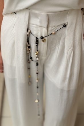 Twist Boncuklu Kuşaklı Wide Leg Pantolon