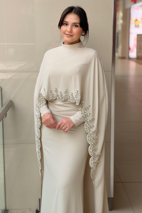 Fashion Night Taş İşlemeli İçli Dışlı Senti Krep Abiye