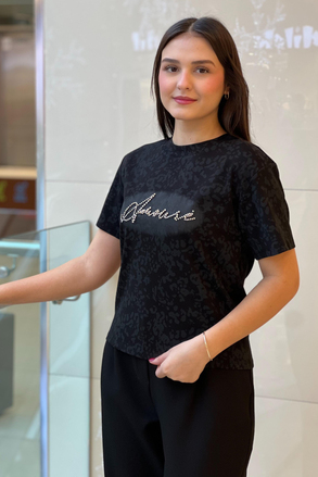 Twist Desenli Strass Tas Baskılı Tişört