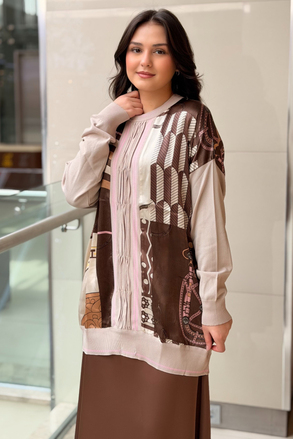 Ghisa Triko Detaylı Desenli Saten Tunik