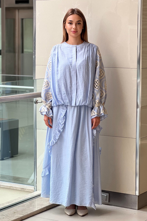 Ghisa Gömlek Kolları Güpürlü Etek Fıfrfırlı Takım