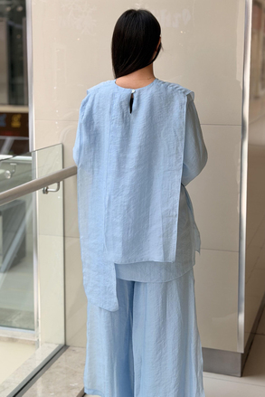 Ceremony Bluzunun Önü Parçalı Bol Paça Pantolonlu Nil Takım