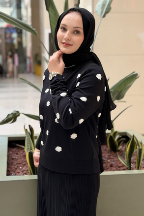 Ghisa Kabartma Mini Çiçek Desenli Merserize Tunik