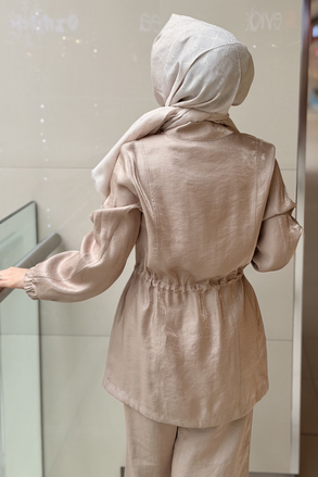 Nuss Palmiye İşlemeli Tünel Bel Kap Pantolon Takım