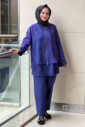 Ghisa Mix Kumaş Parça Desenli Tunik Pantolon Takım