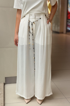 Twist Boncuklu Kuşaklı Wide Leg Pantolon