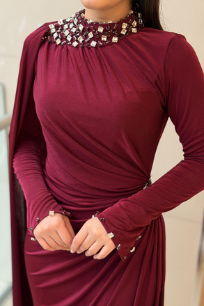Fashion Nigth Yaka Ve Beli Taş Detaylı Abiye Elbise