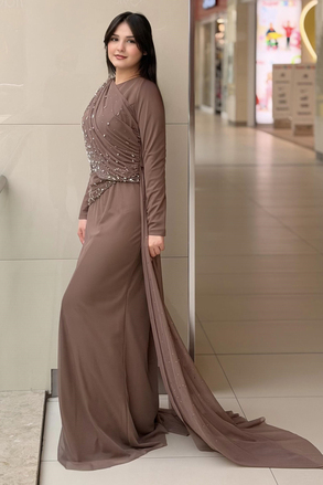 Fashion Night Drapeli Taş İşlemeli Tül Abiye Elbise