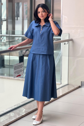 On Fashion Önü Kısa Fermuarlı Bluz Etek Takım