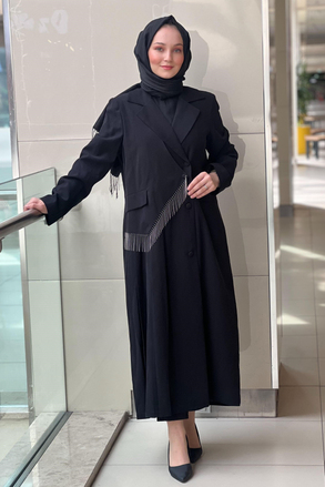 Qül Exclusive Kruvaze Yaka Zincir Detaylı Pileli Kap