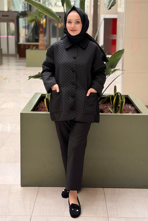 Ghisa Kendinden Desenli Gömlek Yaka Önden Düğmeli Cepli Kap