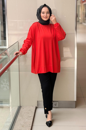 Tığ Triko İşlemeli Kol Oversize Tunik