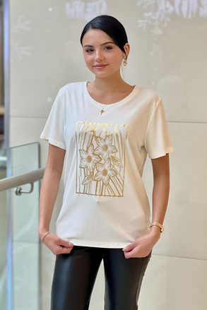 On Fashion Kısa Kol Çiçek Baskı desenli Bluz