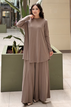 Nurcan Çetin Basic Tunik Nervürlü Pantolon Takım