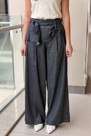 Ceremony Keten Denim Önden Bağlama Detaylı Bol Paça Pantolon