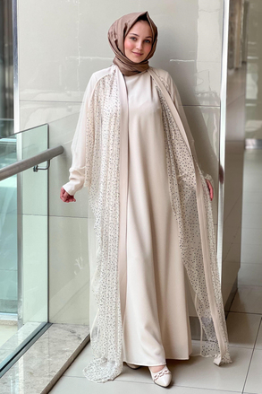 White Corner Taş İşlemeli Tül Abaya