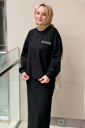Nurcan Çetin Zımba Detaylı Color Mix Tunik Etek Takım