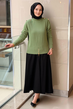 Ghisa Omuzları Düğme Detaylı Triko Tunik