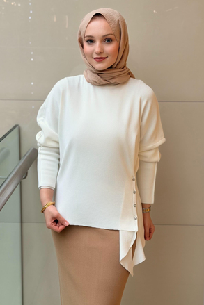 Ghisa Yanı Düğme Detaylı Triko Tunik