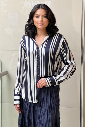 On Fashion Saten Çizgili Gömlek