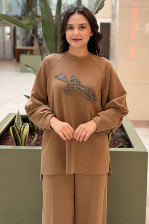 Nuss Boncuk İşlemeli Tunik Pantolon Modal Takım