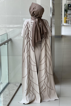 White Corner El İşi Taş İşlemeli Kaftan Abiye