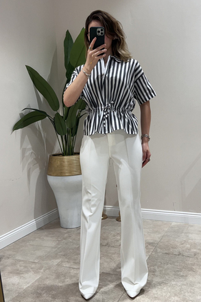On Fashion Beli Bağcıklı Fermuarlı Gömlek