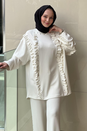 Ghisa Fırfırlı Top Zımbalı Tunik Pantolon Takım