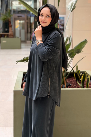 Heddy Yanları Bürümcük Kumaş Kombinli Tunik Etek Takım